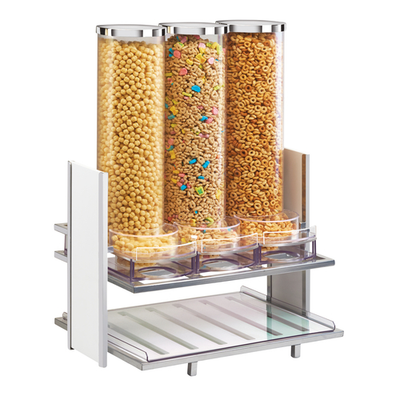Cal-Mil 1499-15 (3) 2.7 L. White Wood Accents Silver Wire Frame Clear Acrylic Eco Modern Cereal Dispenser