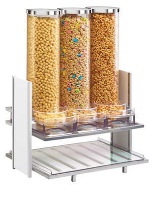 Cal-Mil 1499-15 (3) 2.7 L. White Wood Accents Silver Wire Frame Clear Acrylic Eco Modern Cereal Dispenser