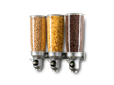 Cal-Mil 3518-3-39FF Platinum (3) 5 L Cylinders 18 1/2" W x 6 3/4" D x 19 3/4" H Free Flow Mechanism Wall Mountable Cereal Dispenser