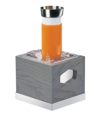 Cal-Mil 3800-6-83 7.5" W x 7.5" D x 7" H Square Gray Wash Clear Polycarbonate Pan with Mirrored Base Trim in Oak Wood Ashwood Ice Housing