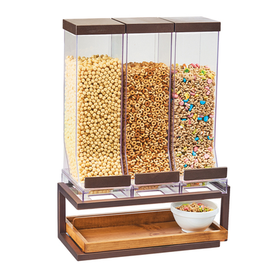 Cal-Mil 3909-84 18" W x 10" D x 24" H 10 L. 3 Dispensers Countertop Rustic Pine Metal Frame Bronze Sierra Cereal Dispenser