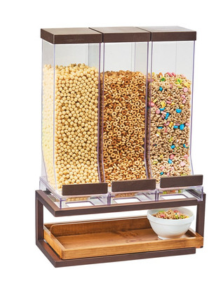 Cal-Mil 3909-84 18" W x 10" D x 24" H 10 L. 3 Dispensers Countertop Rustic Pine Metal Frame Bronze Sierra Cereal Dispenser
