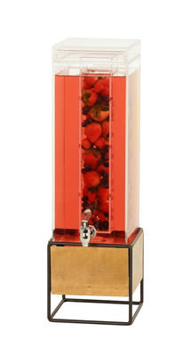 Cal-Mil 3561-3INF-99 8" W x 8" D x 25 1/2" H 3 Gallon Square Black Metal Frame Rustic Pine Panels Madera Beverage Dispenser