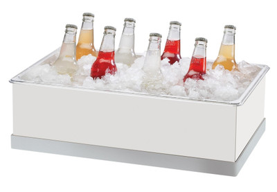 Cal-Mil 3005-12-55 12.25" W x 20.25" D x 6.25" H White Metal Frame Polycarbonate Bin Stainless Steel Base Accent Luxe Ice Housing