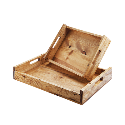 Cal-Mil 3454-1014-99 17-1/4" W x 12-1/2" D x 5-1/4" H Rectangular Rustic Pine with Handles Madera Tray