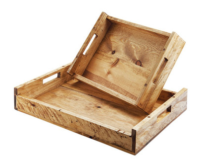 Cal-Mil 3454-1014-99 17-1/4" W x 12-1/2" D x 5-1/4" H Rectangular Rustic Pine with Handles Madera Tray