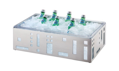 Cal-Mil 1603-12-55 12.5" W x 21" D x 6.5" H Clear Polycarbonate Pan Stainless Steel Squared Ice Housing