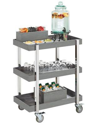 Cal-Mil 3834-83 31" W x 39.25" H x 20.13" D Rectangular Ash Gray 3-Tier Ashwood Beverage Cart