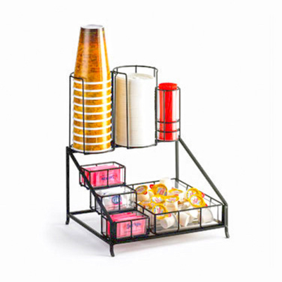 Cal-Mil 1453 12" W x 10 1/2" D x 14 1/2" H Powder Coated Wire Black Condiment/Cup/Lid Display