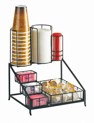 Cal-Mil 1453 12" W x 10 1/2" D x 14 1/2" H Powder Coated Wire Black Condiment/Cup/Lid Display