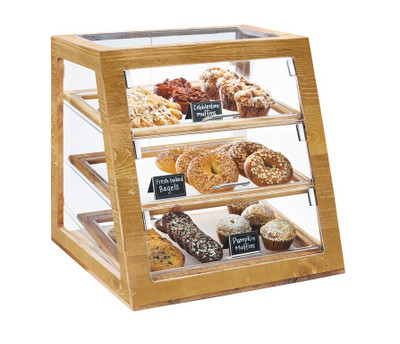 Cal-Mil 3432-S-99 21" W x 21-1/2" D x 21-1/2" H Rustic Pine Clear Trays 3-Tier Self Serve Madera Bakery Display Case