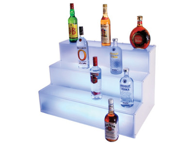 Cal-Mil LQ31 30" W x 18" D x 18" H 3 Tiers Countertop Acrylic Frost Lit Liquor Display