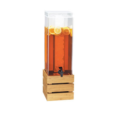 Cal-Mil 3301-3-60 8" W x 8" D x 25 1/2" H 3 Gallon Single Square Clear Acrylic Body Bamboo Crate Stand Ice Chamber Bpa Free Beverage Dispenser