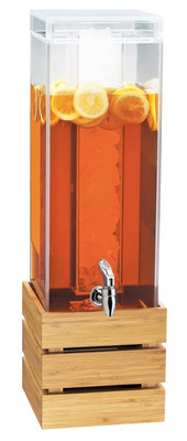 Cal-Mil 3301-3-60 8" W x 8" D x 25 1/2" H 3 Gallon Single Square Clear Acrylic Body Bamboo Crate Stand Ice Chamber Bpa Free Beverage Dispenser
