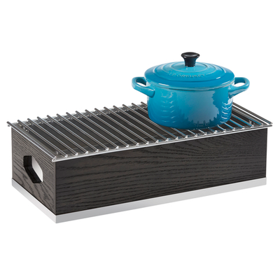 Cal-Mil 3813-87 19 3/4" W x 10" D x 5 1/2" H Dark Ash Gray Rectangular Oak Wood / Metal Frame Wind Guard Bpa Free Cinder Wood Chafer Alternative