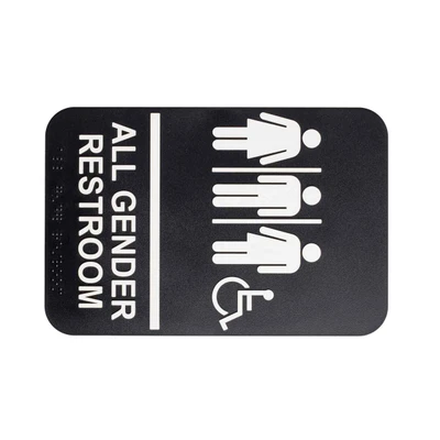 TableCraft Products 695652 6" W x 9" H "All Gender Restroom" White On Black Plastic Cash & Carry Sign