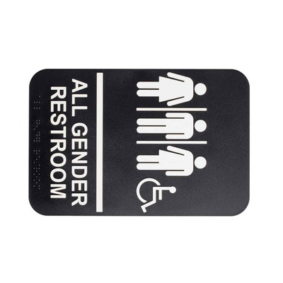 TableCraft Products 695652 6" W x 9" H "All Gender Restroom" White On Black Plastic Cash & Carry Sign