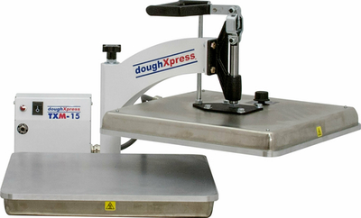 DoughXpress TXM-15 16.5&quot; W x 15.35&quot; H x 25.36&quot; D Manual Uncoated Aluminum Platens Tortilla Dough Press - 220 Volts, 1-Ph