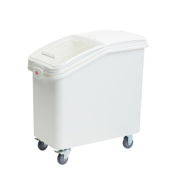 Bakn BAKBIN27GL 27 Gallon / 430 Cup White Slant Top Mobile Ingredient Storage Bin with Sliding Lid & Scoop