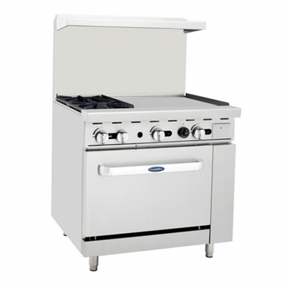 Atosa AGR-2B24GR-LP 36" W Liquid Propane 2 Open Burners 1 Griddle & Oven CookRite Range - 121,000 BTU