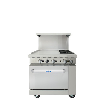 Atosa AGR-2B24GL-LP 36" W Liquid Propane 2 Open Burners 1 Griddle 1 Oven CookRite Range - 121,000 BTU