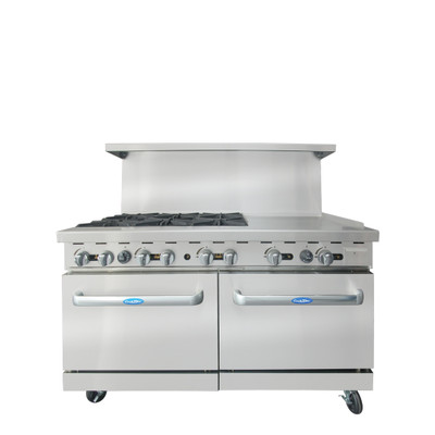 Atosa AGR-6B24GR-NG 60" W Natural Gas 6 Open Burners 1 Griddle 2 Oven CookRite Range - 294,000 BTU