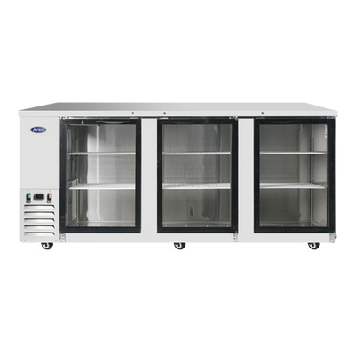 Atosa MBB90GGR 89.3&quot; W Stainless Steel 3-Section Glass Door Back Bar Cooler - 115 Volts