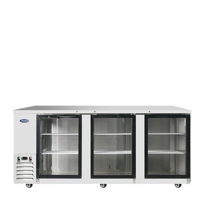 Atosa MBB90GGR 89.3" W Stainless Steel 3-Section Glass Door Back Bar Cooler - 115 Volts