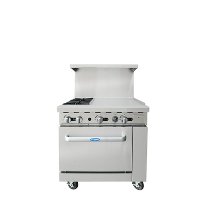 Atosa AGR-2B24GR-NG 36" W Natural Gas 2 Open Burners 1 Griddle &amp; Oven CookRite Range - 136,000 BTU