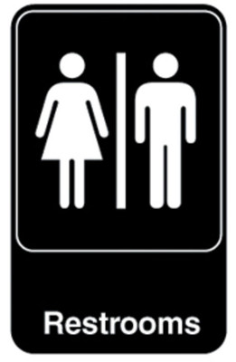 Vollrath 5617 9" x 6" White on Black Restrooms Sign