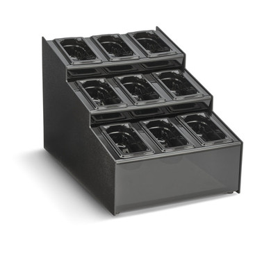 Vollrath CTCPAN9-9 15 1/2" W x 22" D x 14 5/8" H 9 Sections Black ABS Plastic Countertop Condiment Organizer