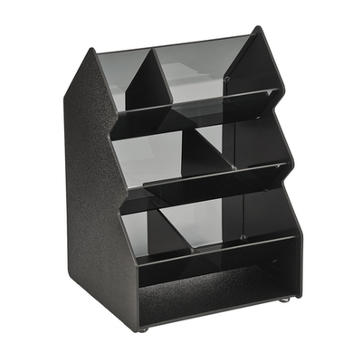 Vollrath CTC-3X2V 11.38" W x 16.38" H x 10.25" D Black ABS Plastic and Smoked Acrylic Construction Countertop Vertical Condiment Caddy