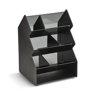 Vollrath CTC-3X2V 11.38" W x 16.38" H x 10.25" D Black ABS Plastic and Smoked Acrylic Construction Countertop Vertical Condiment Caddy