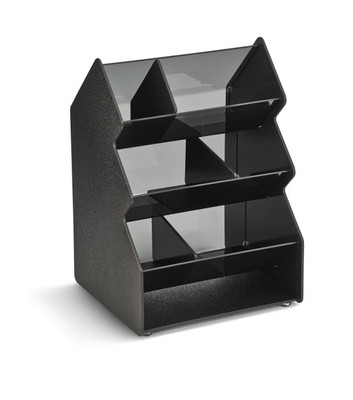 Vollrath CTC-3X2V 11.38" W x 16.38" H x 10.25" D Black ABS Plastic and Smoked Acrylic Construction Countertop Vertical Condiment Caddy