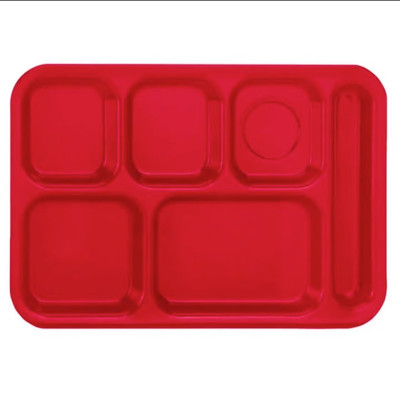 Vollrath 2615-02 13-3/4"W x 9-3/4"D Bright Red Rectangular Right Hand ABS Stackable School Compartment Tray
