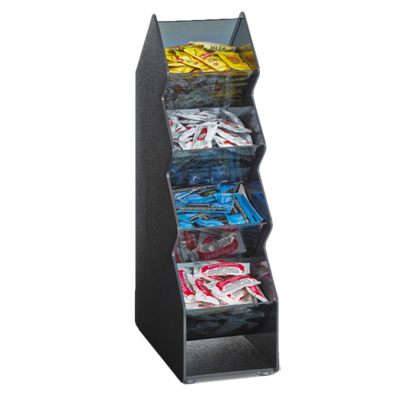 Vollrath CTC-4V 5.88" W x 20.75" H x 11.44" D Black ABS Plastic and Smoked Acrylic Construction Countertop Vertical Condiment Caddy