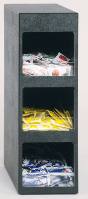 Vollrath LSC3-3P 21 3/8" H x 6 7/8" W x 13" D ABS Plastic Black Vertical Three-Pocket Condiment Dispenser Cabinet
