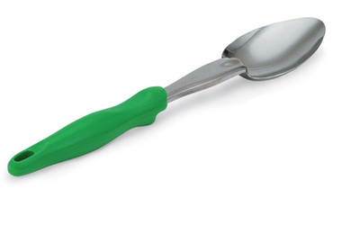 Vollrath 6414070 13.81" L Heavy Gauge 2.25 Stainless Steel Green Nylon Ergonomic Handle Ergo Grip Heavy Duty Spoon
