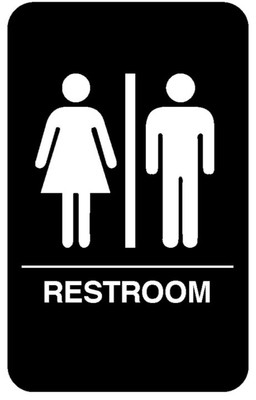 Vollrath 5633 9" x 6" White on Black Braille Restroom Sign