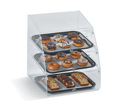 Vollrath LBC1418-3F-06 18.50" W x 22" H x 19.75" D Clear Acrylic Counter Top Self Service with Curved Front and (3) Front Doors Display Case