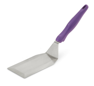 Vollrath 4808780 13 1/2" OAL x 3" W Solid Beveled Heavy-Duty Stainless Steel Turner with Ergo Grip Purple Handle