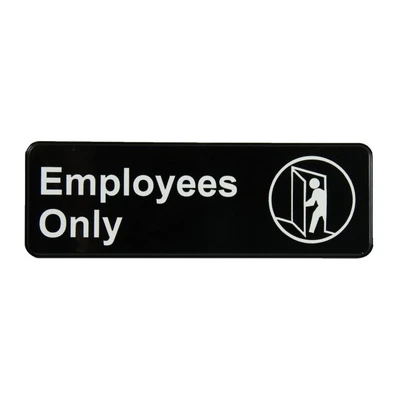 Vollrath 4506 3" x 9" White on Black Employees Only Sign