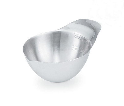 Vollrath 46656 4 Oz. 18/8 Stainless Steel One-Piece Construction Spouted Bowl with Round Handle Transfer Vessel