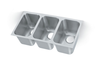 Vollrath 9103-1 14" W x 9" D x 9 3/4" H Three Compartment 20 Gauge Stainless Steel Weld-In / Undermount Sink