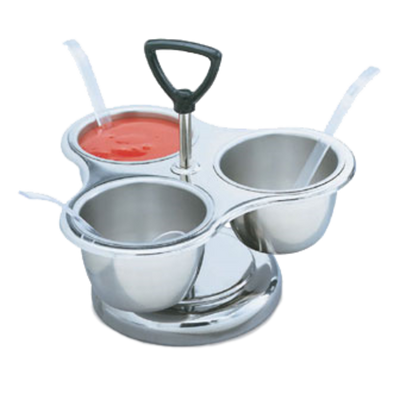 Vollrath 99637 8 1/4" W x 5 3/4" H Three 10 oz. Stainless Steel Bowls Three-Way REVOLVING Server