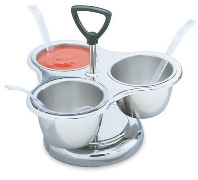 Vollrath 99637 8 1/4" W x 5 3/4" H Three 10 oz. Stainless Steel Bowls Three-Way REVOLVING Server
