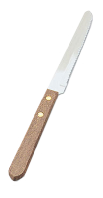 Vollrath 48147 8 1/4" Overall Length Round Tip with Wood Handle and Hollow Ground Steak Knife