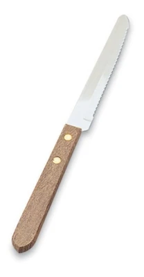 Vollrath 48147 8 1/4" Overall Length Round Tip with Wood Handle and Hollow Ground Steak Knife