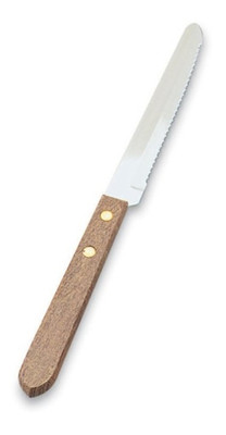 Vollrath 48147 8 1/4" Overall Length Round Tip with Wood Handle and Hollow Ground Steak Knife