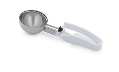 Vollrath 47390 3" Dia. 4.7 Oz. Size 6 Squeeze Handle White Stainless Steel Plastic Handle Disher